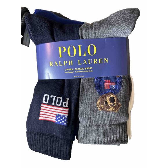 12 Pairs Polo Ralph Lauren Classic Sport Socks Bear Flag Men’s Shoe Size 6-12.5 - Picture 3 of 9